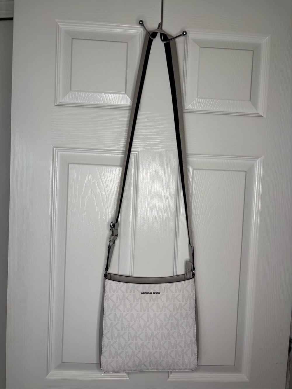 Michael Kors White and Gray Logo Crossbody